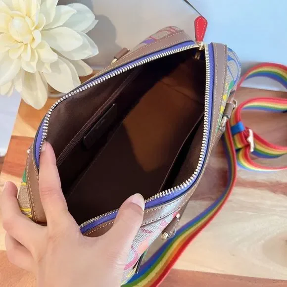 NWT Coach Rowan Satchel In Rainbow Signature Canvas - Picture 4 of 8